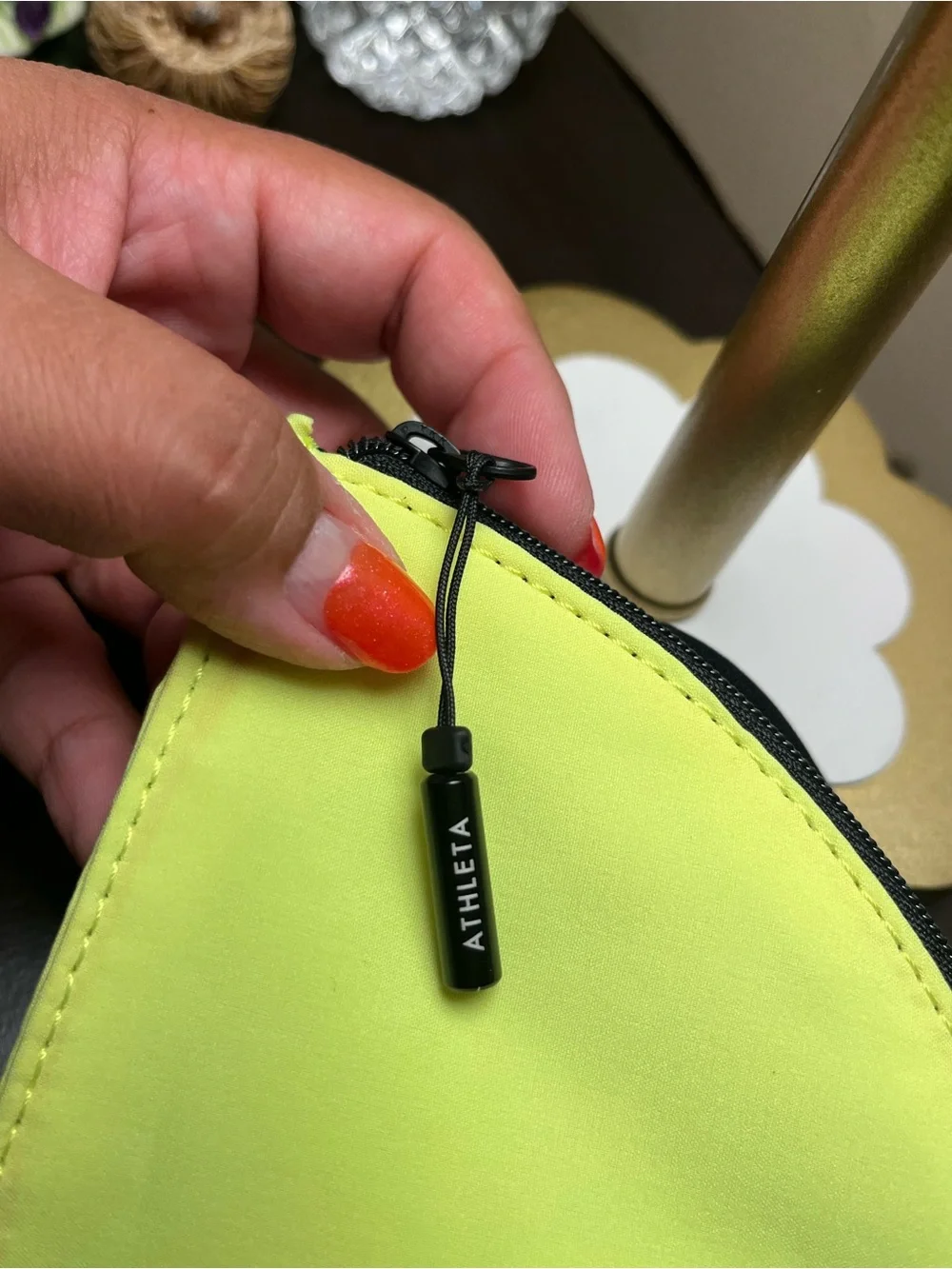 Athleta Neon Lime Triangle Face mask pouch , like new